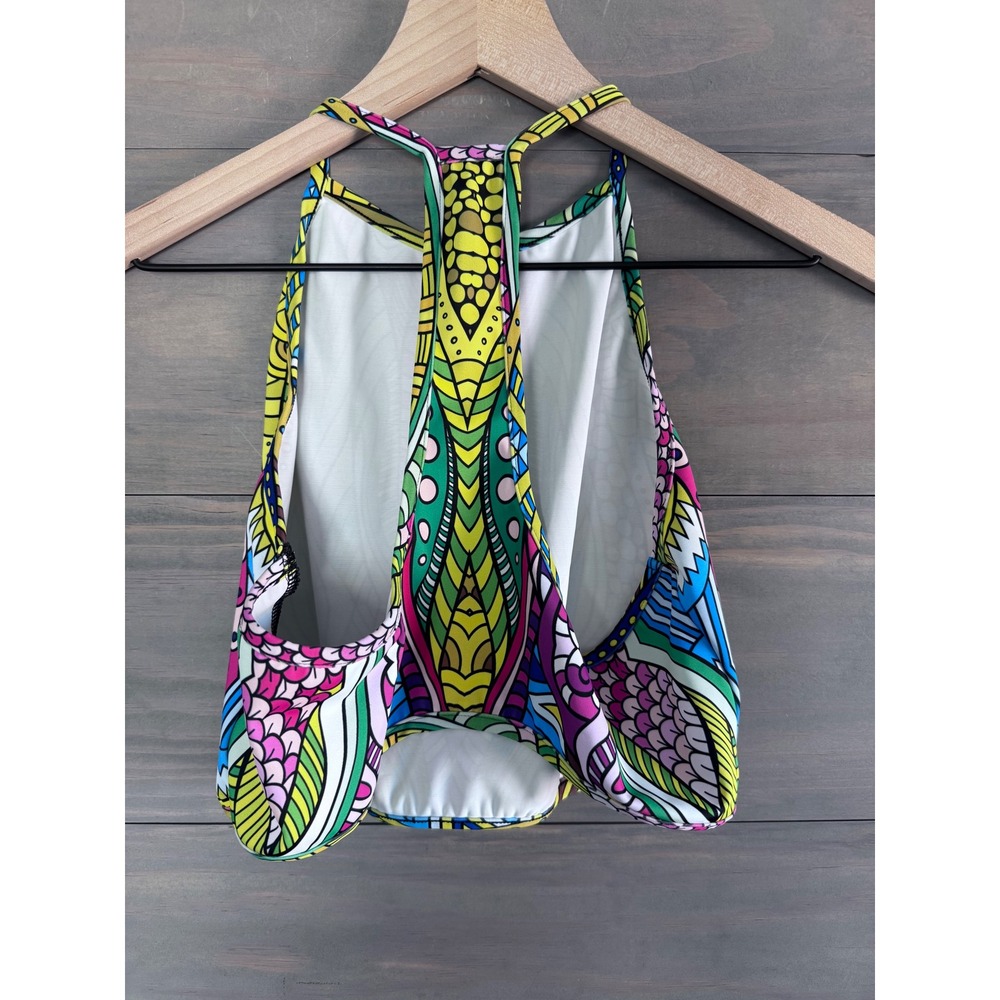 Badinka Psychedelic Rave Crop Top Womens XL Multi Color Racerback Festival Wear - Picture 2 of 4